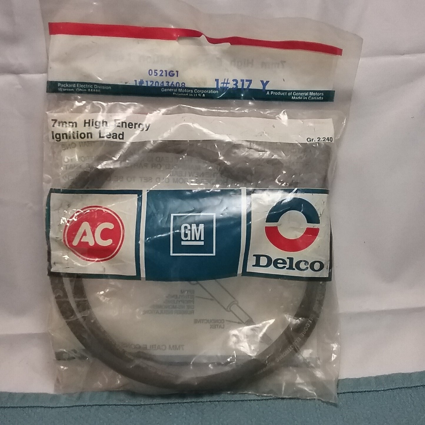 NEW ACDELCO 317Y 7MM HIGH ENERGY IGNITION LEAD GM 12043608