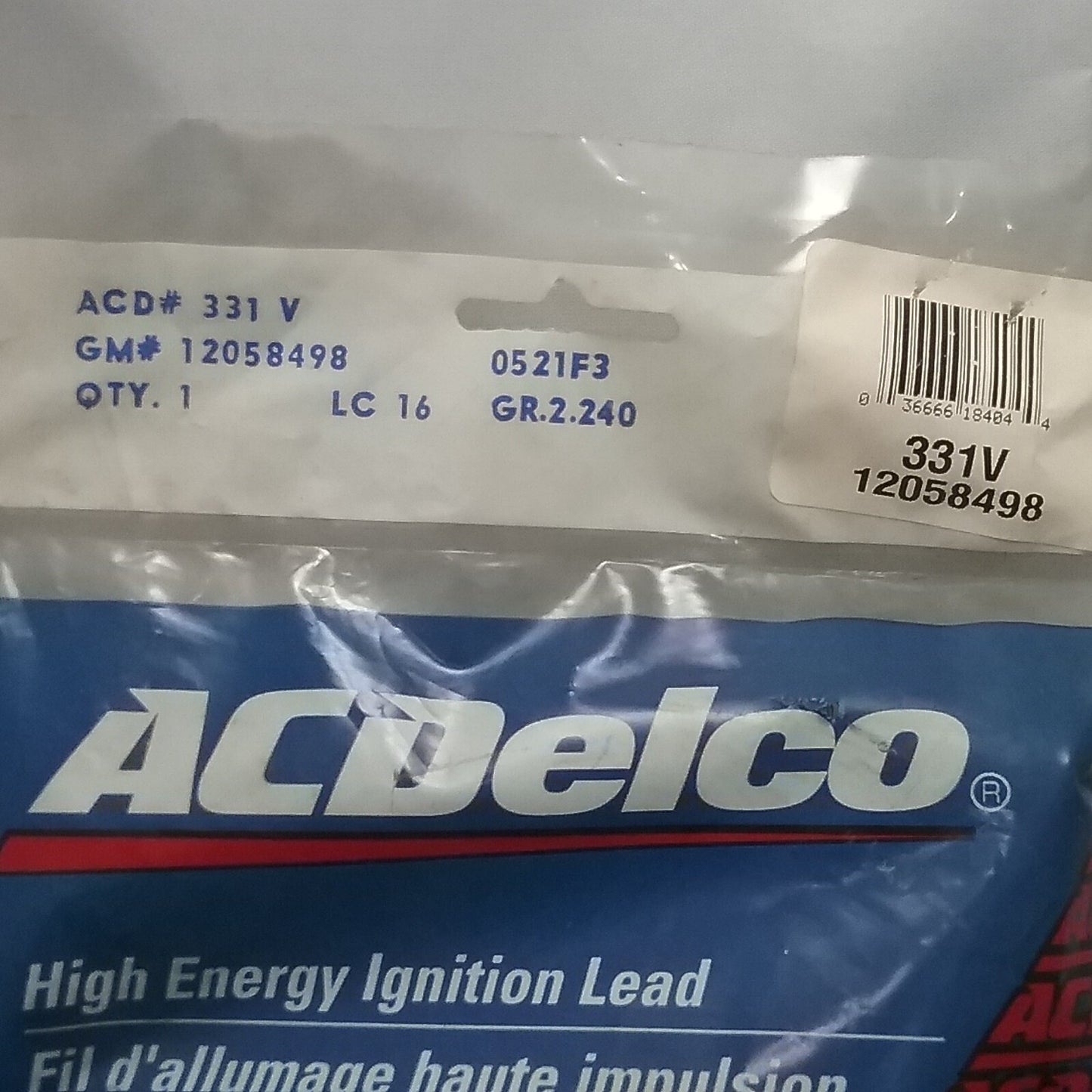 NEW ACDELCO 331V HIGH ENERGY IGNITION LEAD GM 12058498