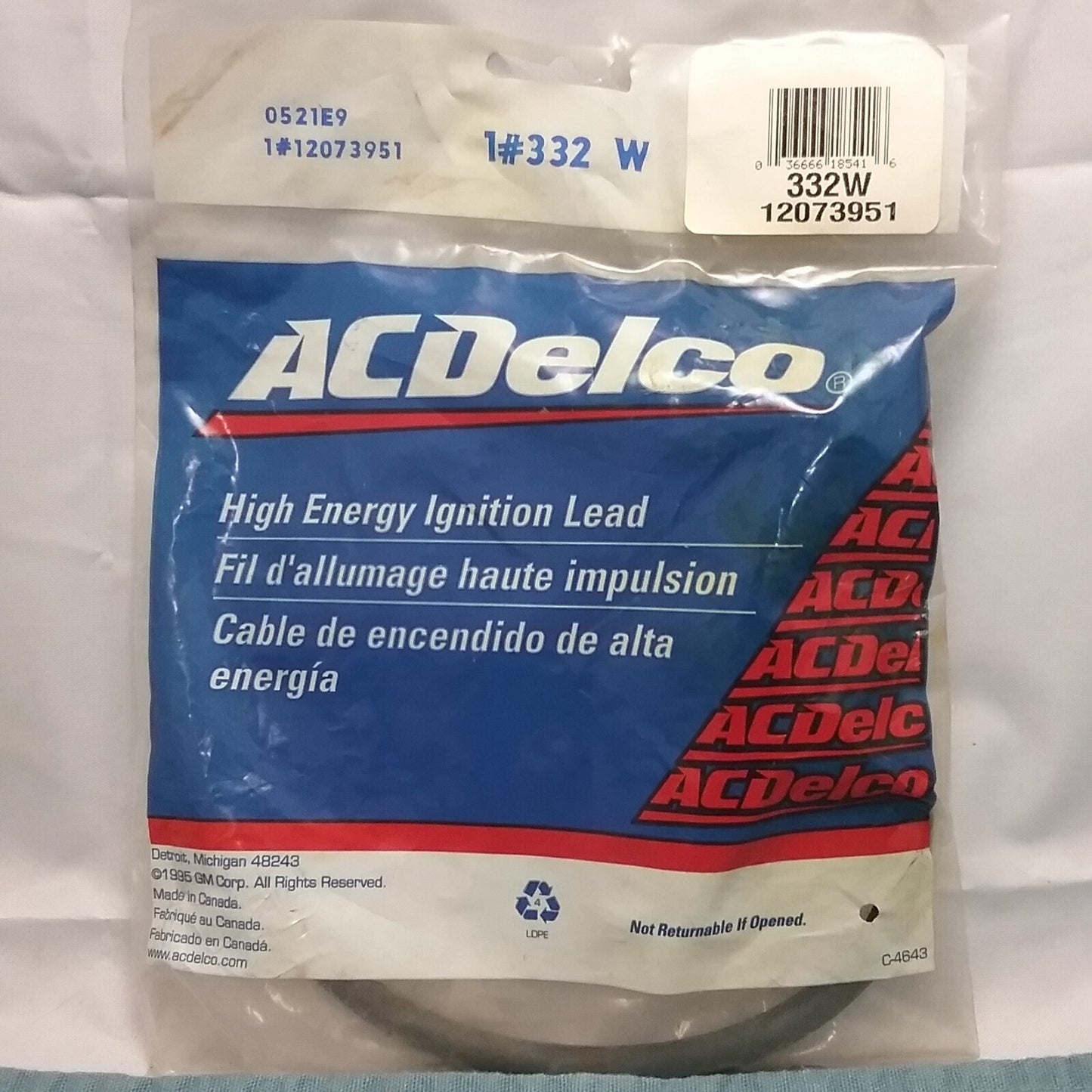 NEW ACDELCO 332W HIGH ENERGY IGNITION LEAD GM 12073951