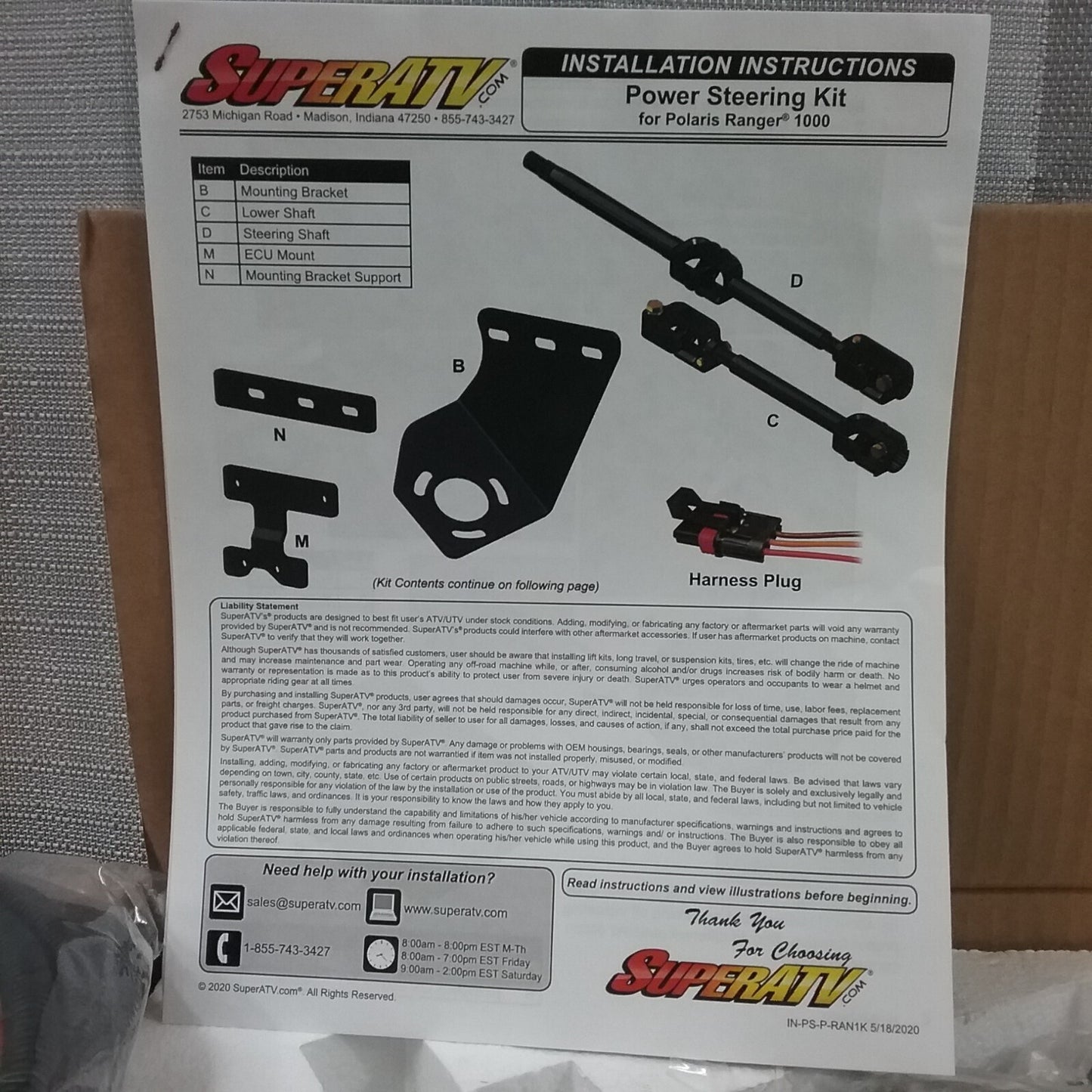 NEW SUPERATV PS-P-RAN1K POWER STEERING KIT POLARIS RANGER 1000 2020+