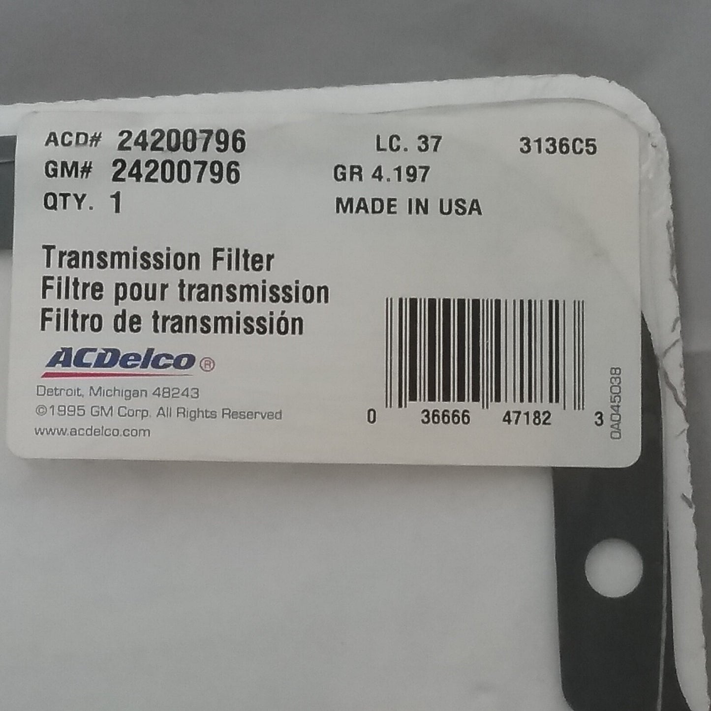 NEW ACDELCO 24200796 Automatic Trans Fluid Filter Kit with Gasket and Seal