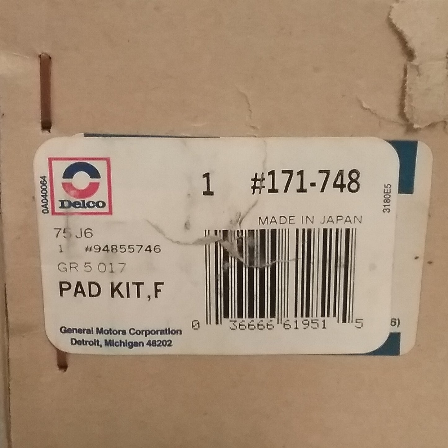 NEW ACDLCO 171-748 Pad Kit, Front Disc Brake GM 94855746 94858707