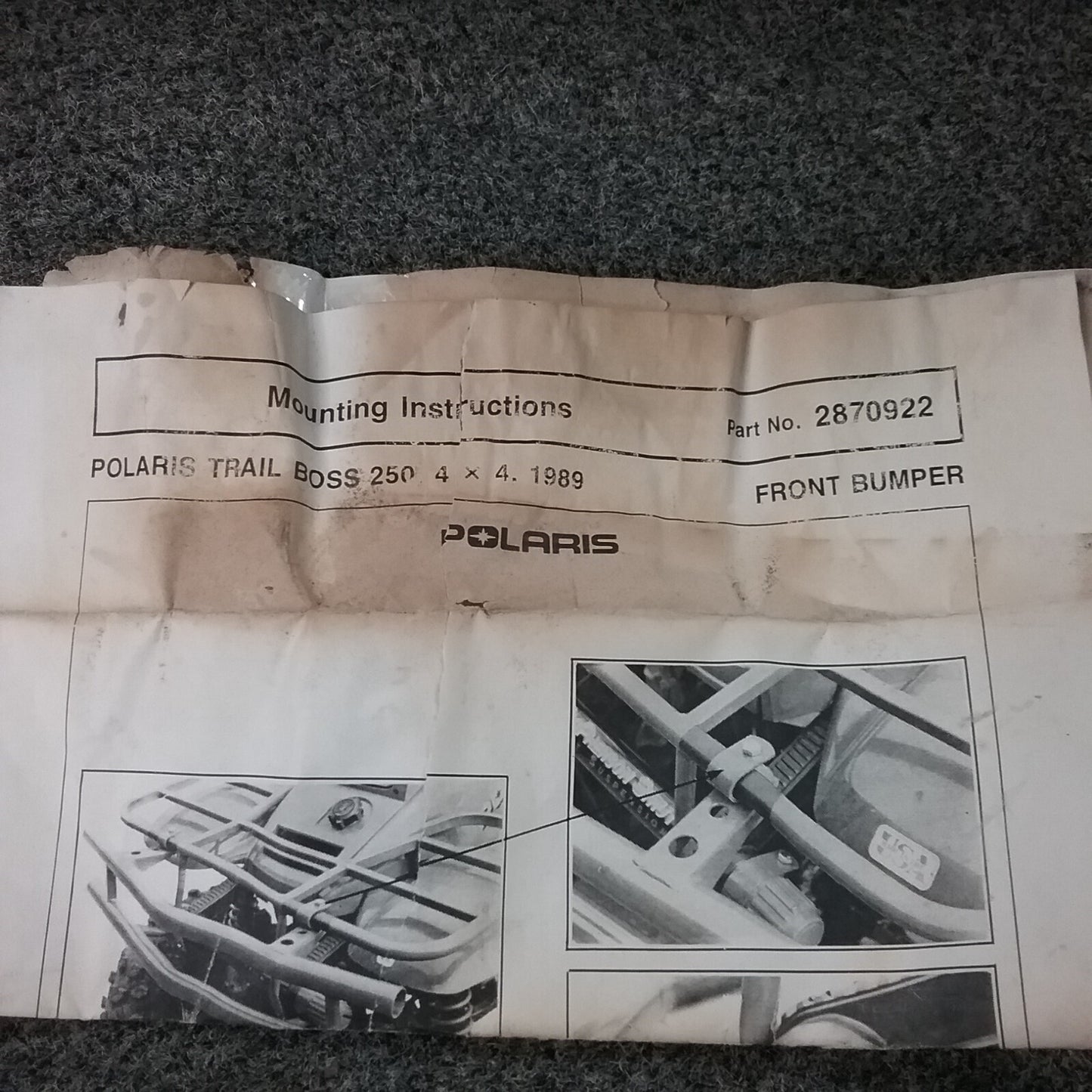 NEW GENUINE POLARIS 2870922 FRONT BUMPER TRAIL BOSS 250 4X4 1989