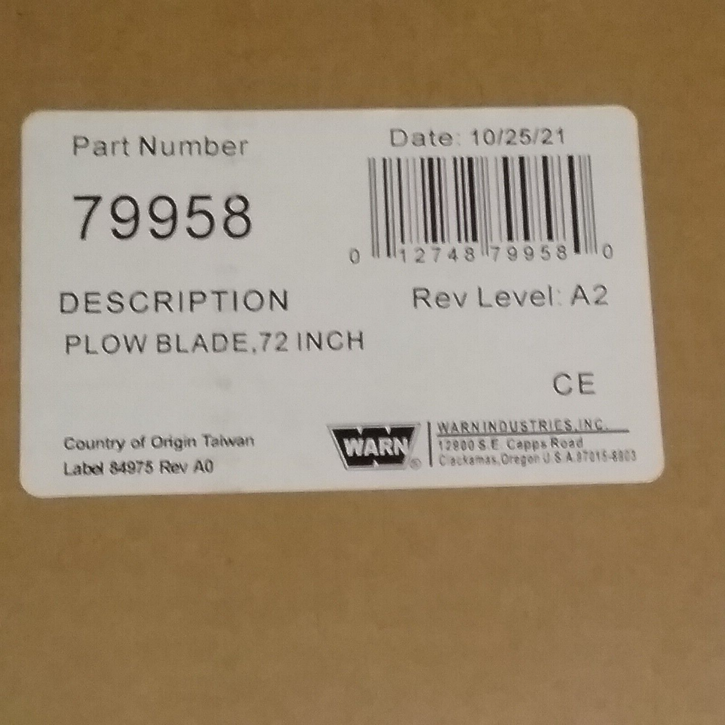 NEW WARN 79958 PROVANTAGE STRAIGHT PLOW BLADE 72"
