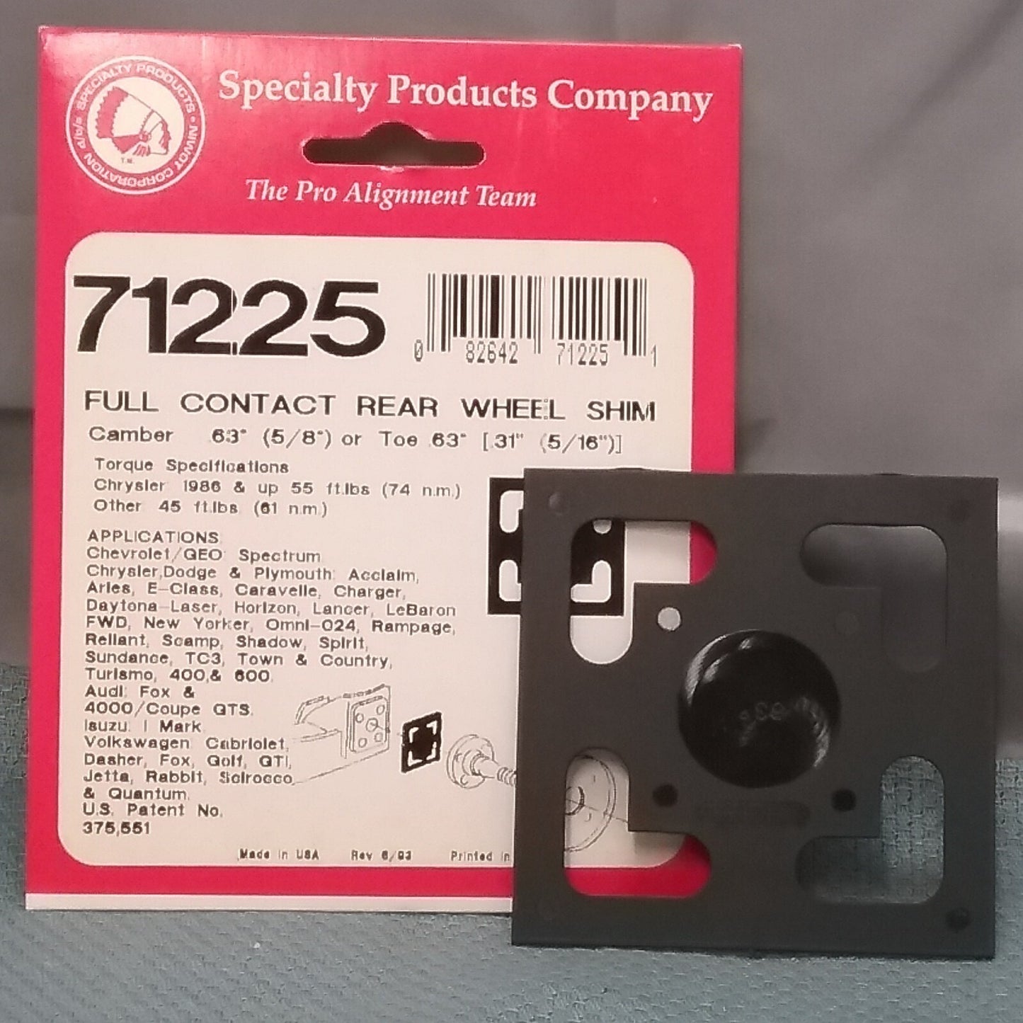 NEW SPC 71225 FULL CONTACT REAR WHEEL ALIGNMENT SHIM CAMBER 1/8"/TOE 5/16"