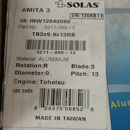 NEW SOLAS 5211-099-13 ALUMINUM HIGH PERFORMANCE PROPELLER 9.9" X 13"