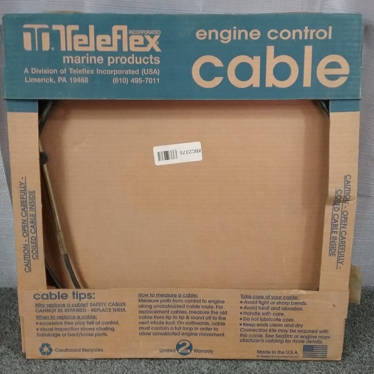 NEW TELEFLEX CC21010 Control Cable, 630 Mariner Series, 10'