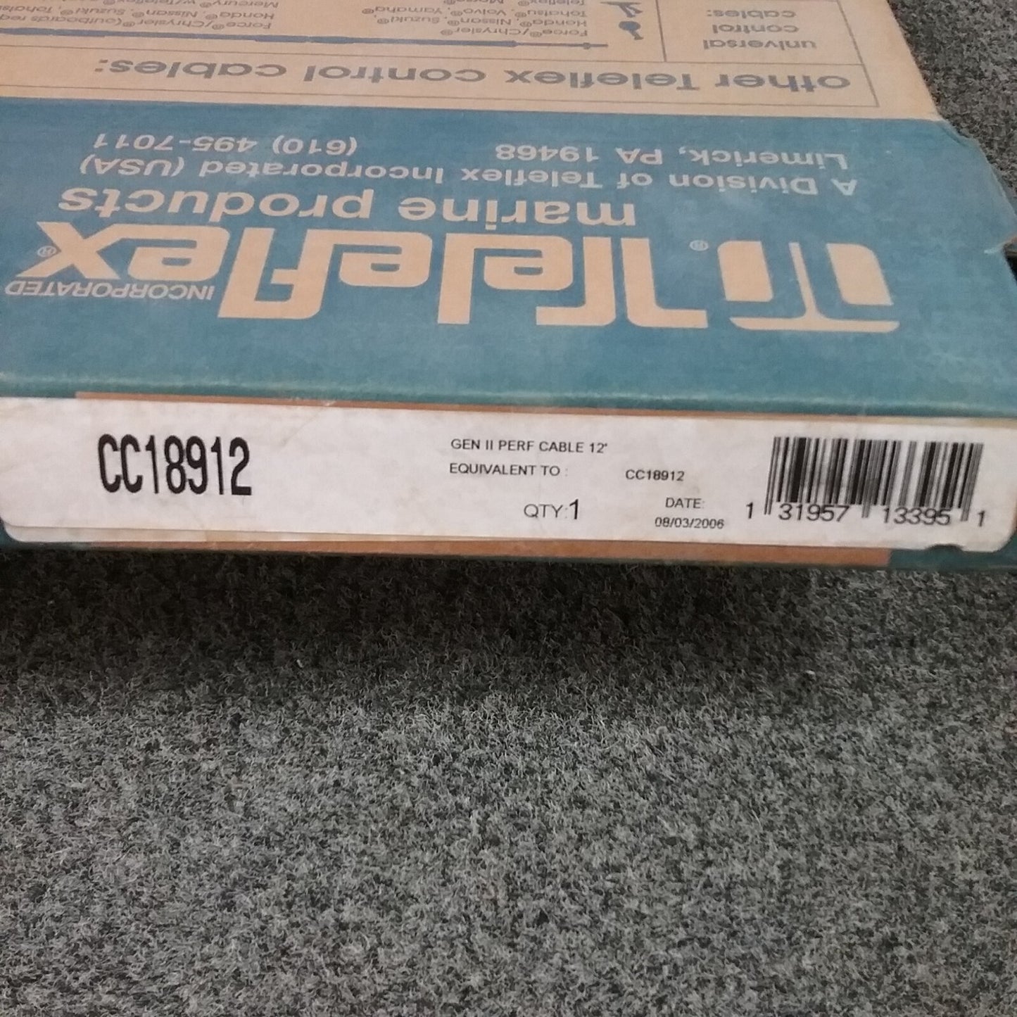 NEW TELEFLEX CC18912 Control Cable, CC189 Gen II Mercury Series, 12'