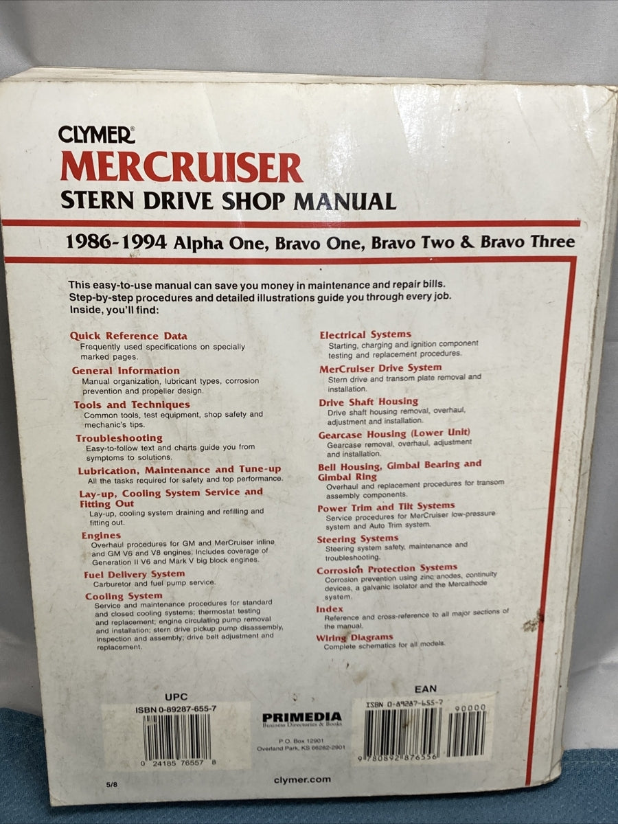 NEW CLYMER MERCRUSIER B742 STERN DRIVE SHOP MANUAL 1986-1994 024185765578