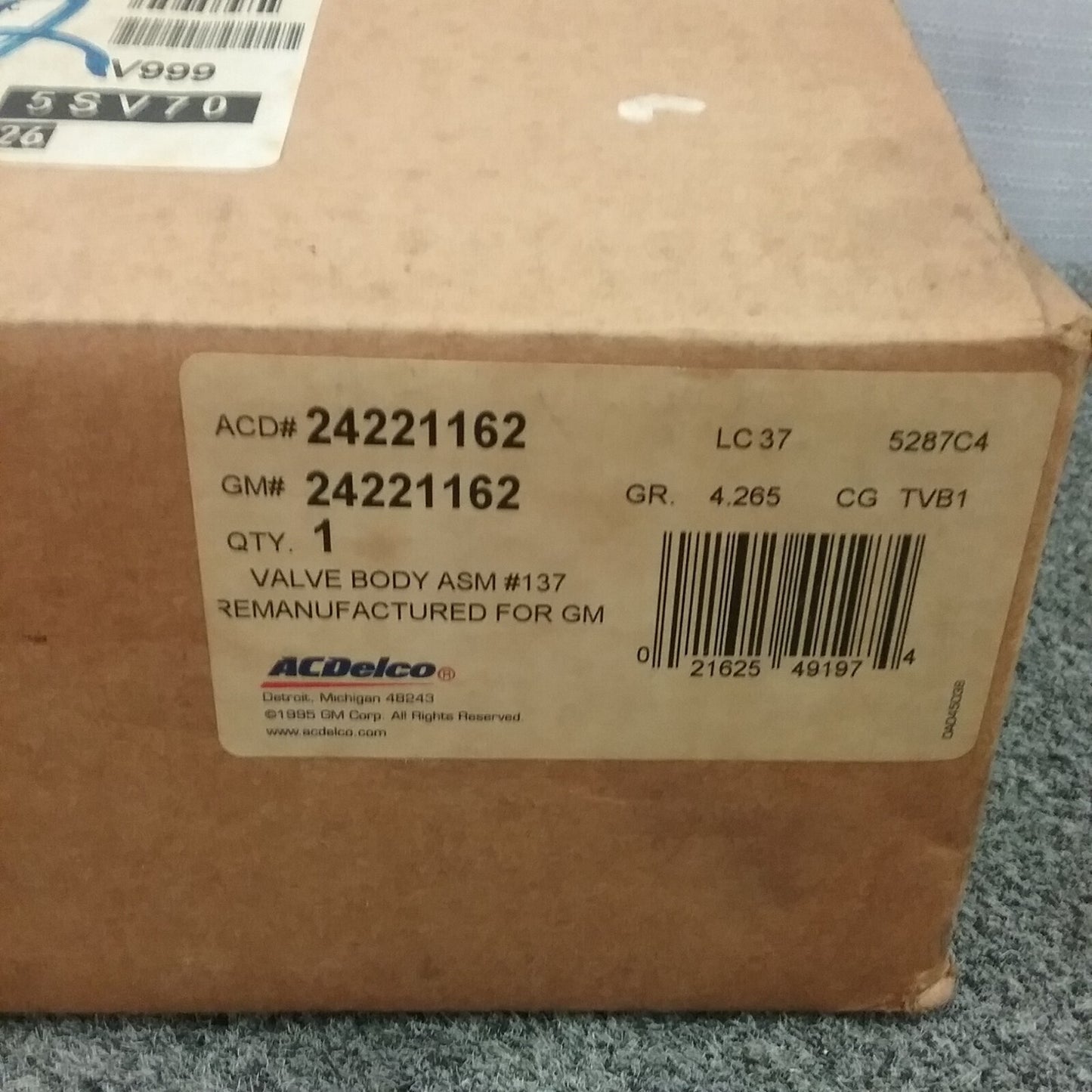 ACDELCO 24221162 VALVE BODY ASSEMBLY GM 24221162 GR 4.265