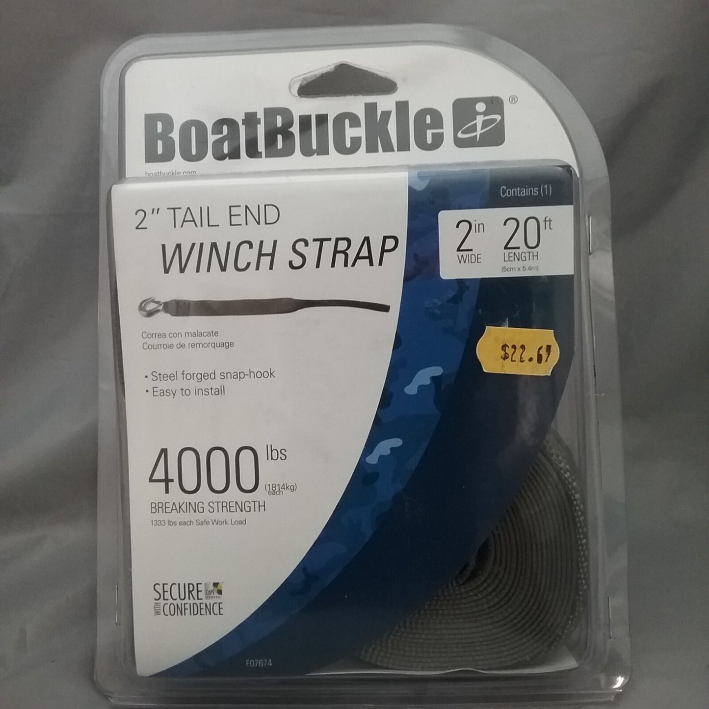 NEW BOATBUCKLE F07674 2"X 20FT TAIL END WINCH STRAP