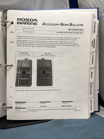 HONDA MARINE M0045 ACCESSORIES CATALOG 2010 WITH BINDER