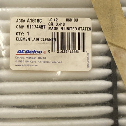 NEW ACDELCO A1616C ELEMENT, AIR FILTER GM 91174457 GR 3.410