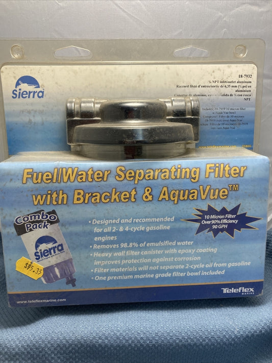 NEW SIERRA 18-7932 FUEL WATER SEPARATING FILTER WITH BRACKET AND AQUAVUE