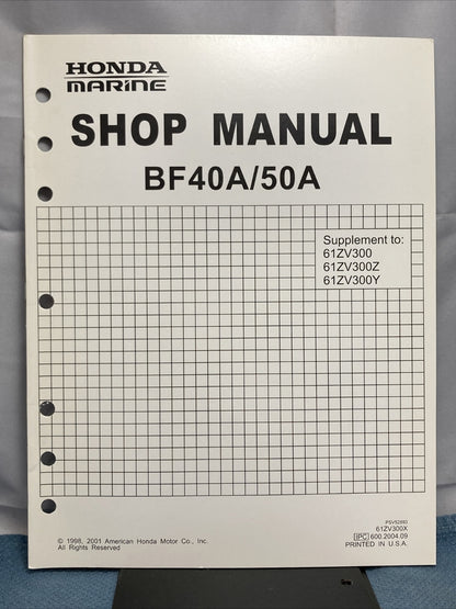 HONDA MARINE BF40A- BF50A SHOP MANUAL SUPPLEMENT 61ZV300X