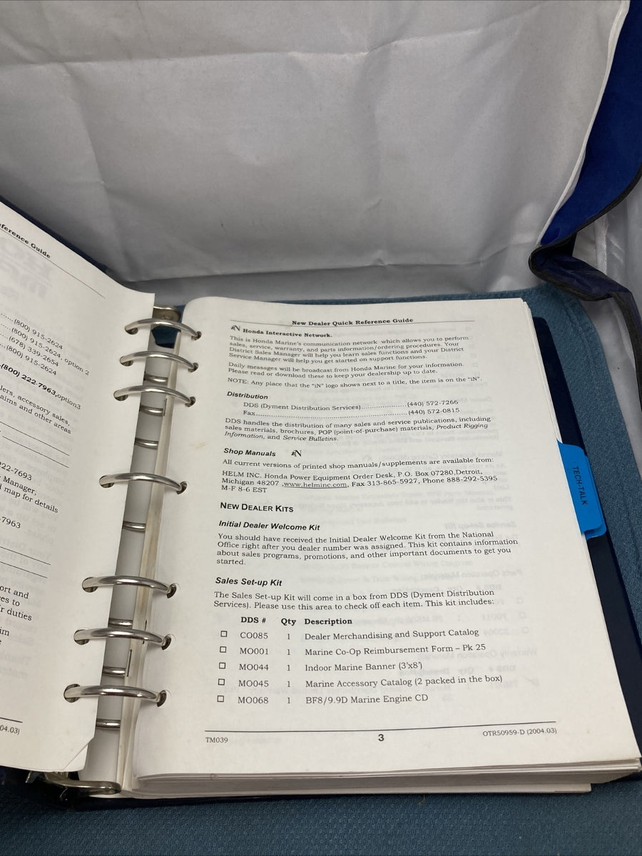 HONDA MARINE SERVICE INFORMATION BINDER INCLUDES TECH TIPS/GENERAL SERVICE INFO