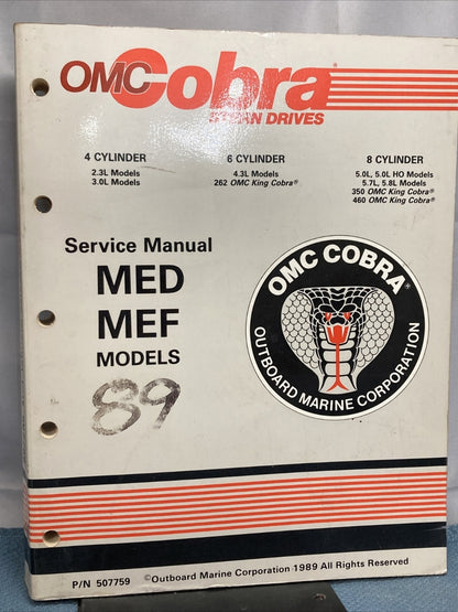 OMC COBRA 507759 STERN DRIVES SERVICE MANUAL MED/MEF MODELS