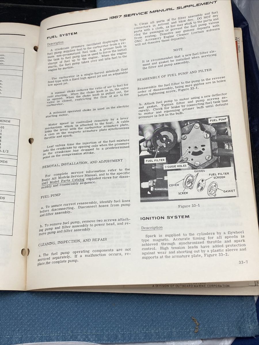 JOHNSON 313433 OUTBOARD MOTOR SERVICE MANUAL SUPPLEMENT 1967 ALL MODELS