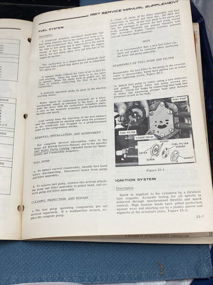 JOHNSON 313433 OUTBOARD MOTOR SERVICE MANUAL SUPPLEMENT 1967 ALL MODELS