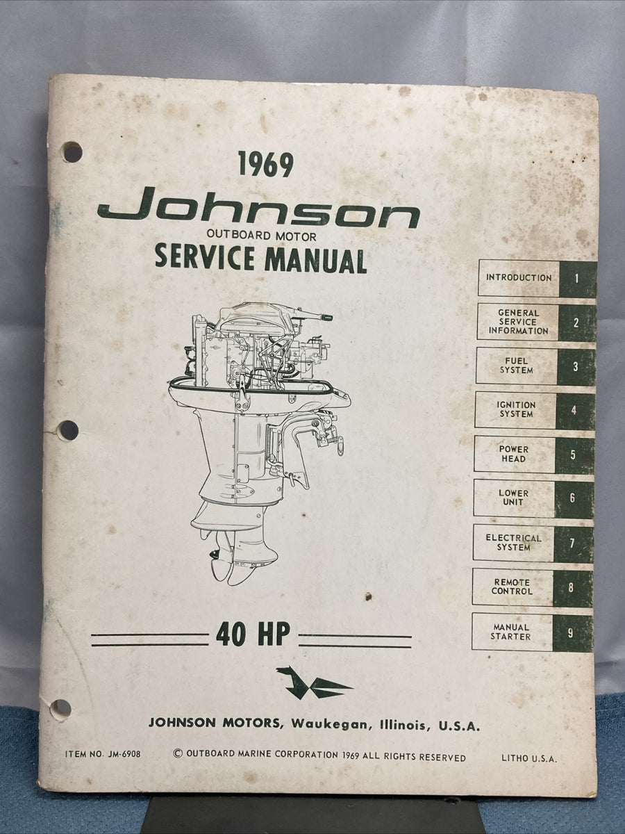JOHNSON JM-6908 OUTBOARD MOTOR SERVICE MANUAL 40HP 1969