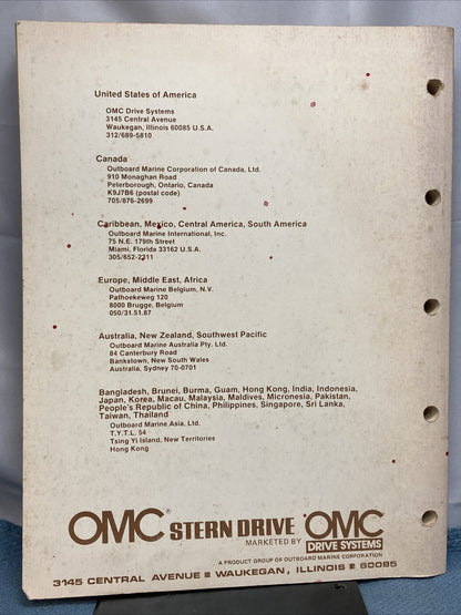 OMC 507551 STERN DRIVE SERVICE MANUAL 2.5, 3.0, 4.3, 5.0, 5.7 LITRE MODELS 1985
