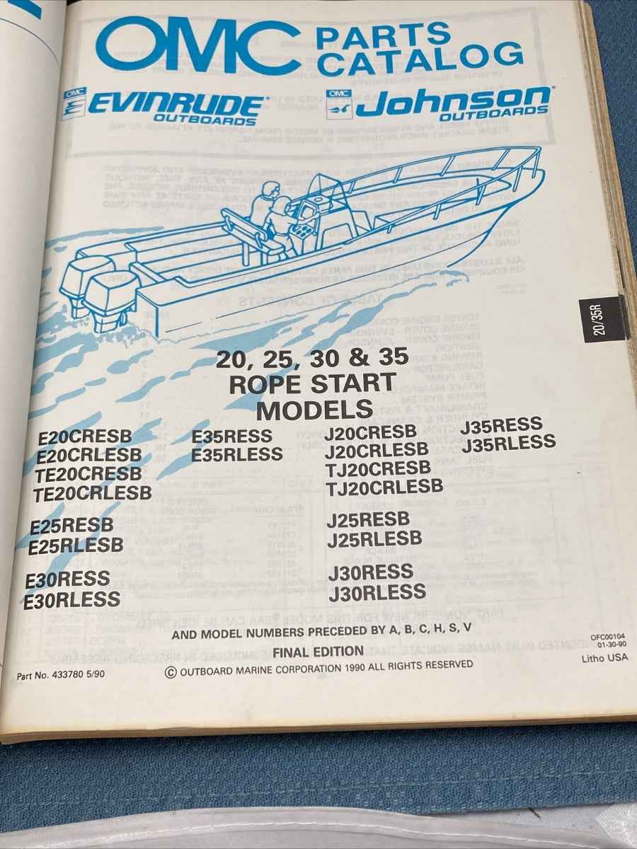 JOHNSON OMC EVINRUDE 433772-433778, 433780-43388, 433790-433794 PARTS CATALOGS