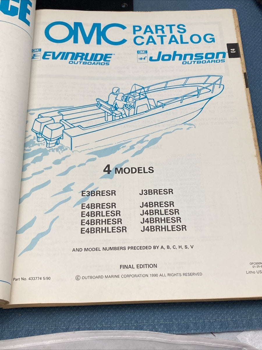 JOHNSON OMC EVINRUDE 433772-433778, 433780-43388, 433790-433794 PARTS CATALOGS