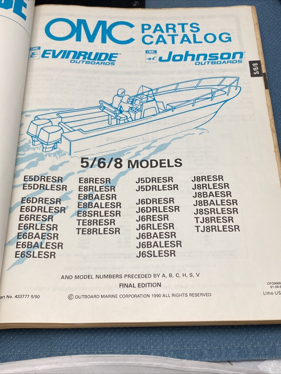 JOHNSON OMC EVINRUDE 433772-433778, 433780-43388, 433790-433794 PARTS CATALOGS