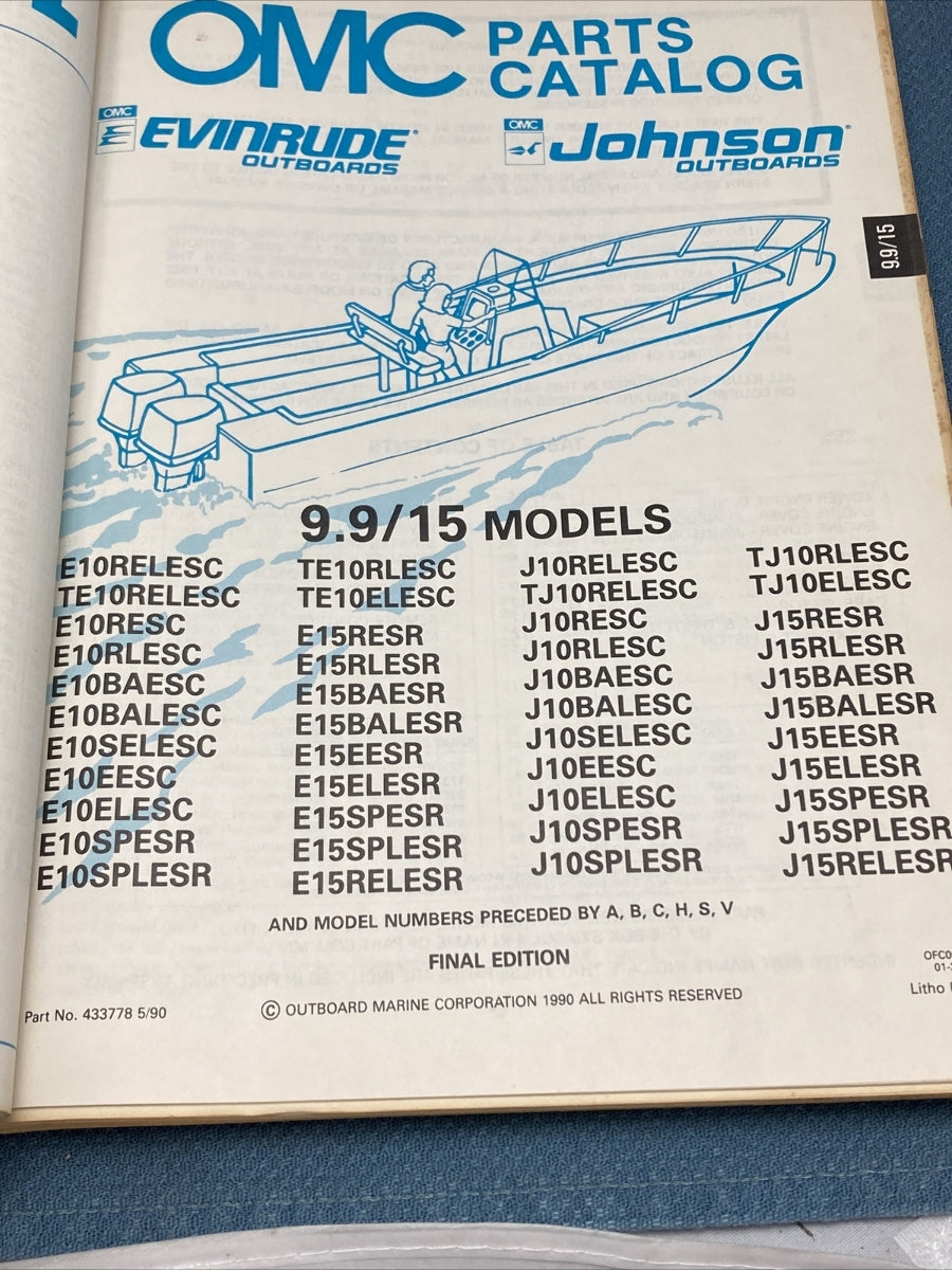 JOHNSON OMC EVINRUDE 433772-433778, 433780-43388, 433790-433794 PARTS CATALOGS