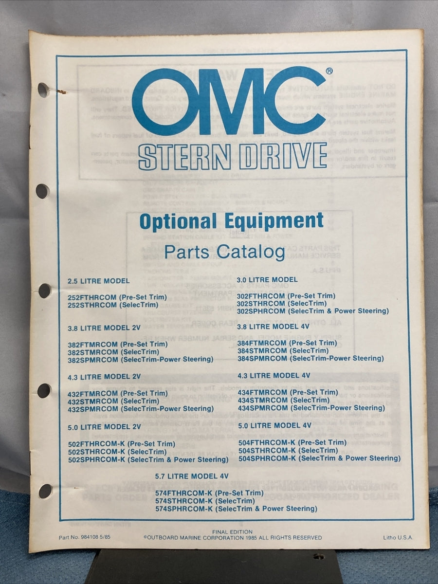 OMC 984108, 984115-984117, 984265 STERN DRIVE PARTS CATALOGS