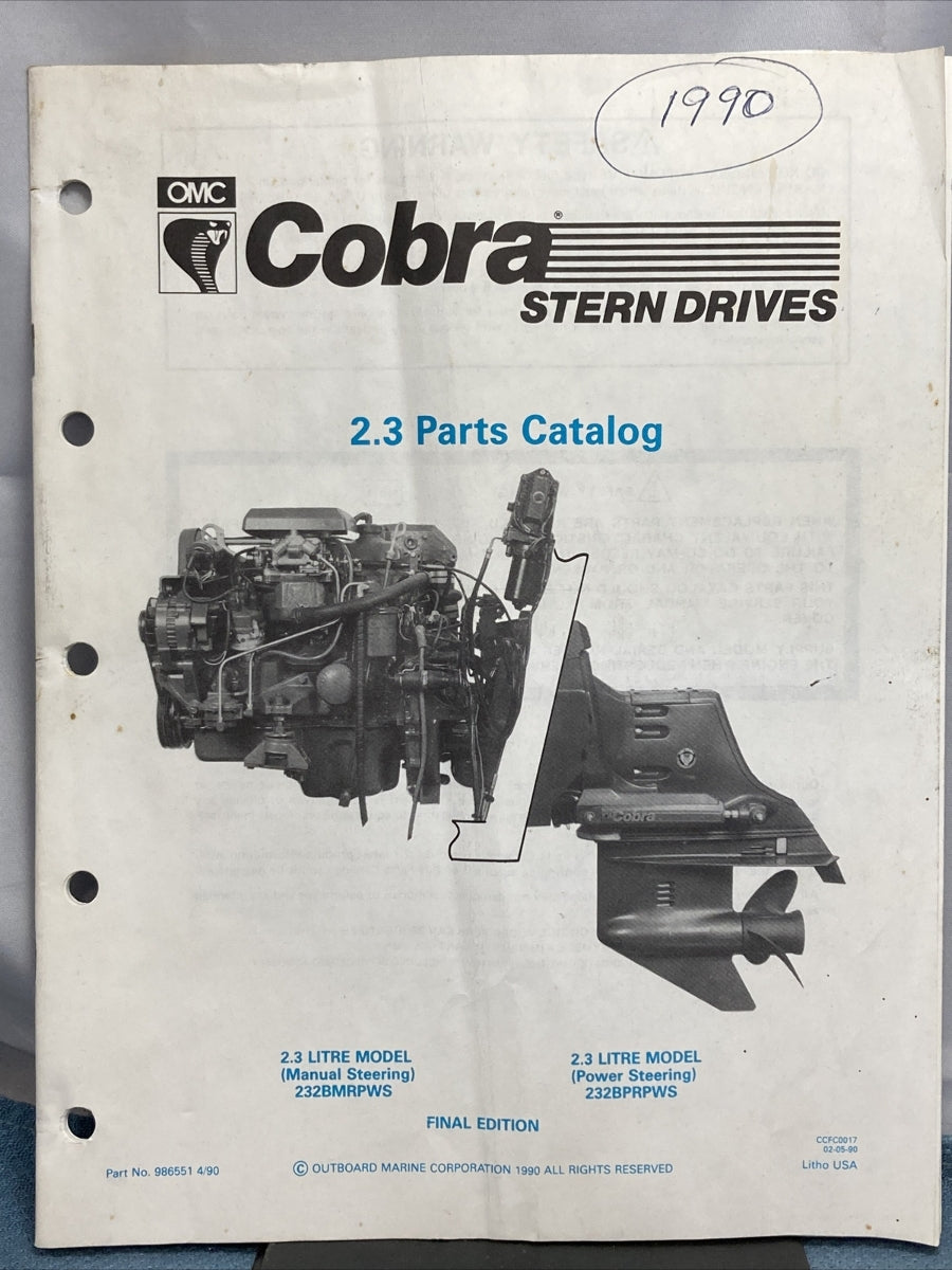 OMC 986551-986558, 986560, 986852 COBRA STERN DRIVES PARTS CATALOGS