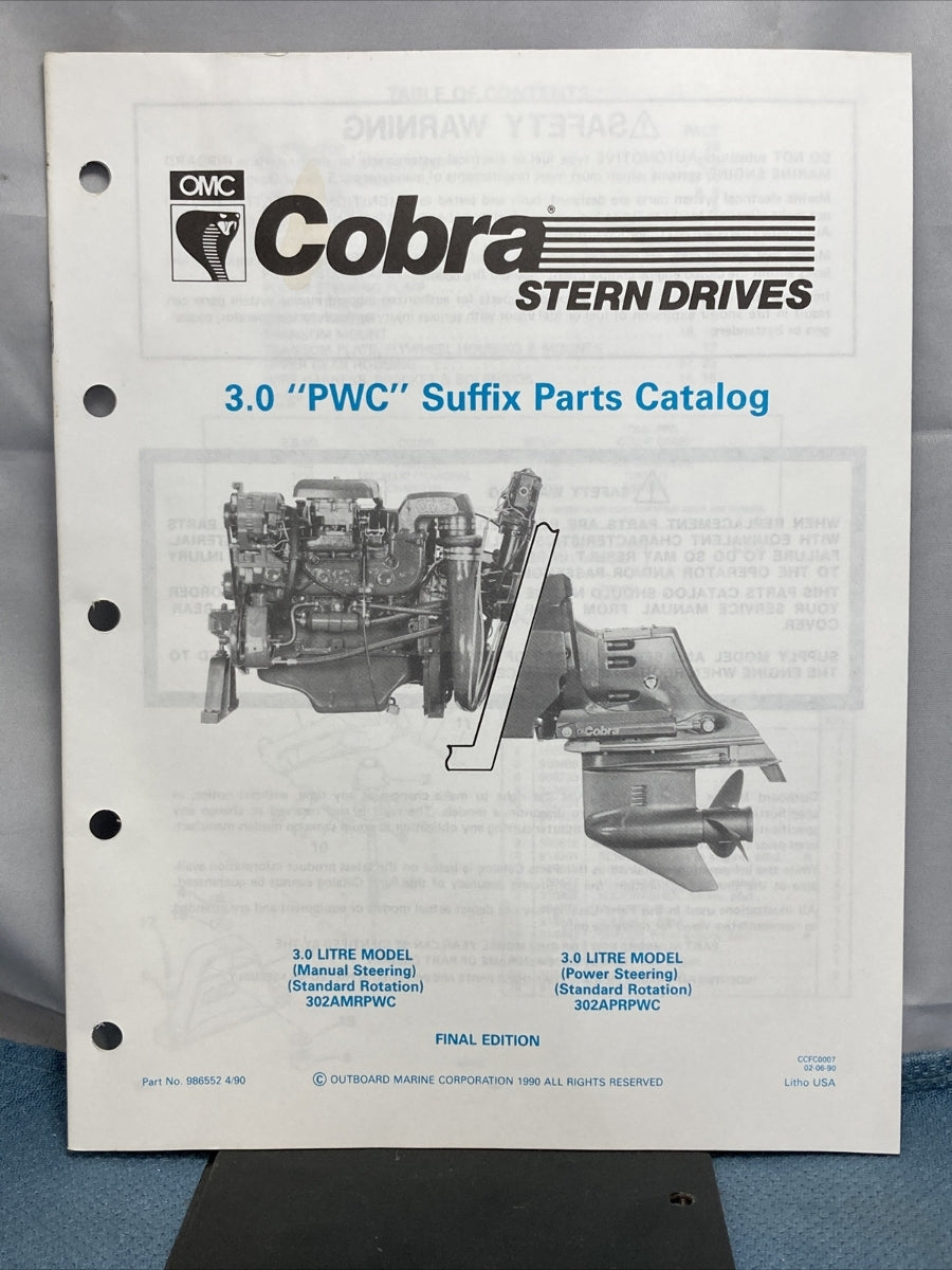 OMC 986551-986558, 986560, 986852 COBRA STERN DRIVES PARTS CATALOGS
