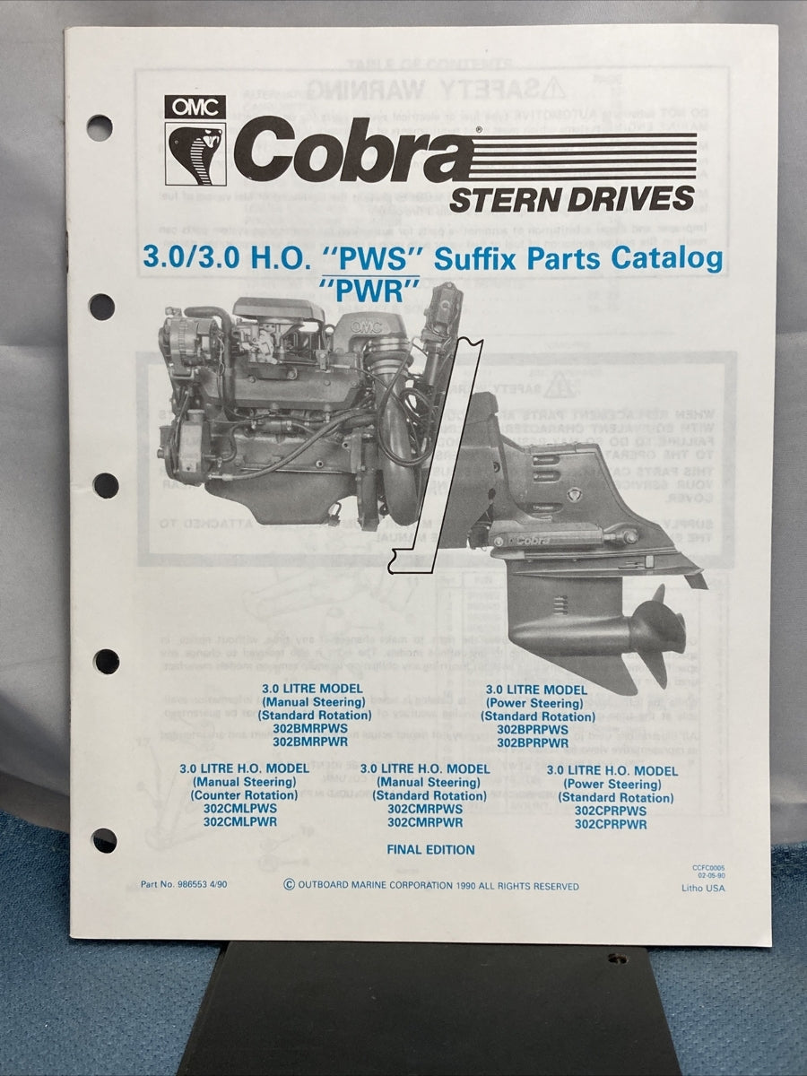 OMC 986551-986558, 986560, 986852 COBRA STERN DRIVES PARTS CATALOGS