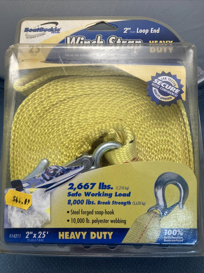 NEW BOATBUCKLE F14211 2"X25' HEAVY DUTY WINCH STRAP STEEL HOOK