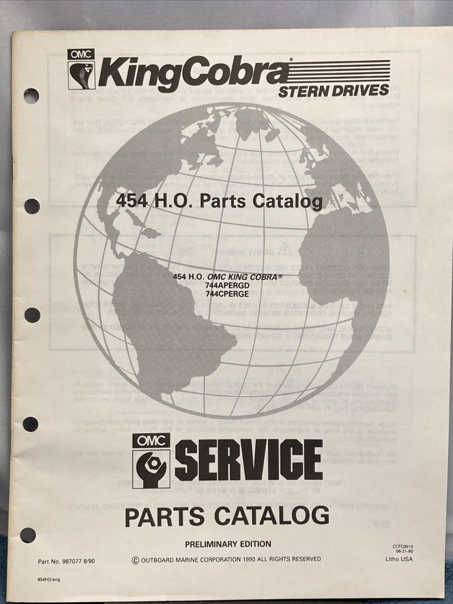OMC 987077, 987083, 987282 KING COBRA STERN DRIVES PARTS CATALOGS