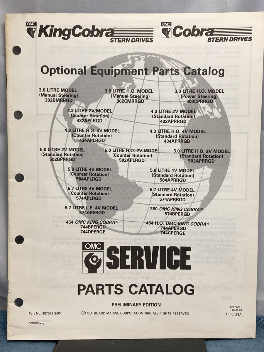 OMC 987077, 987083, 987282 KING COBRA STERN DRIVES PARTS CATALOGS