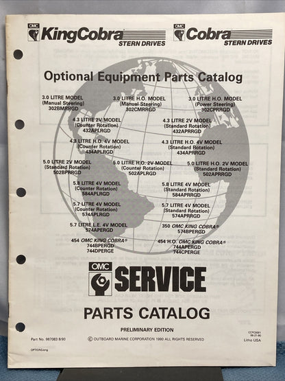 OMC 987077, 987083, 987282 KING COBRA STERN DRIVES PARTS CATALOGS