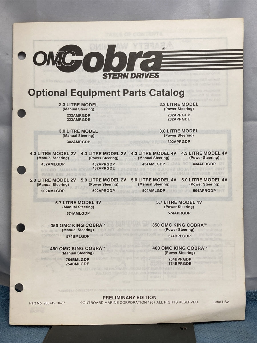 OMC 985741, 985742 COBRA STERN DRIVES PARTS CATALOGS