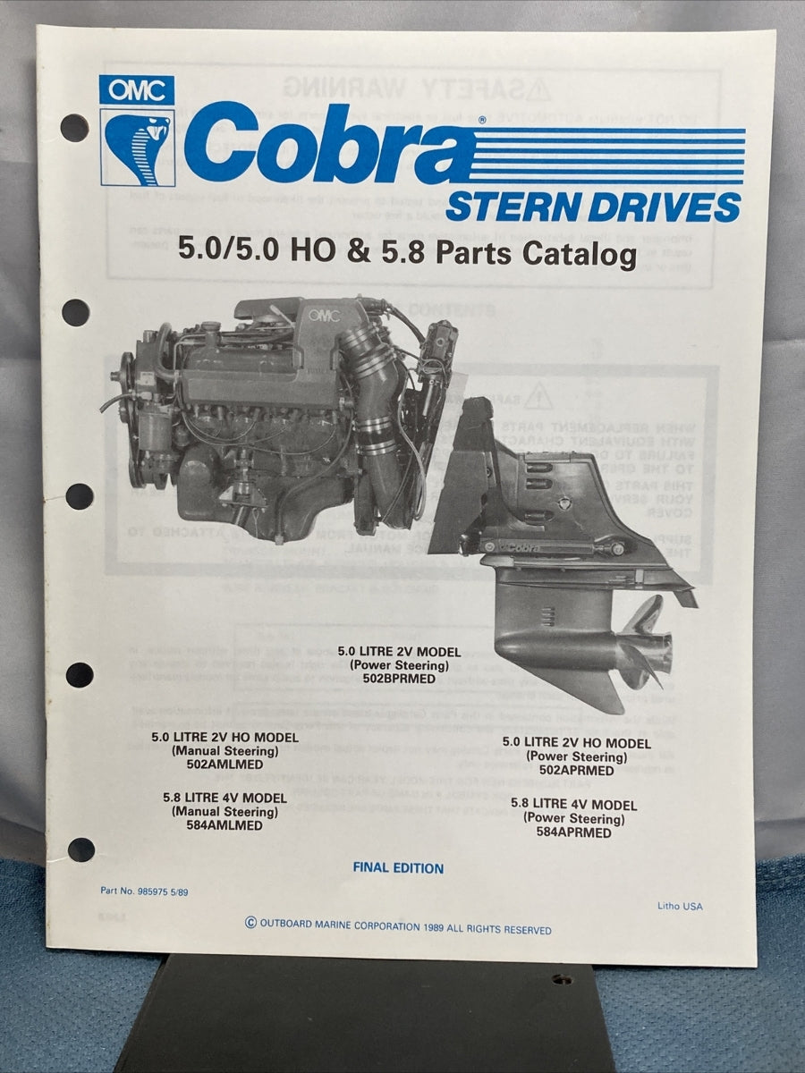 OMC 985972-985978 COBRA STERN DRIVES PARTS CATALOGS