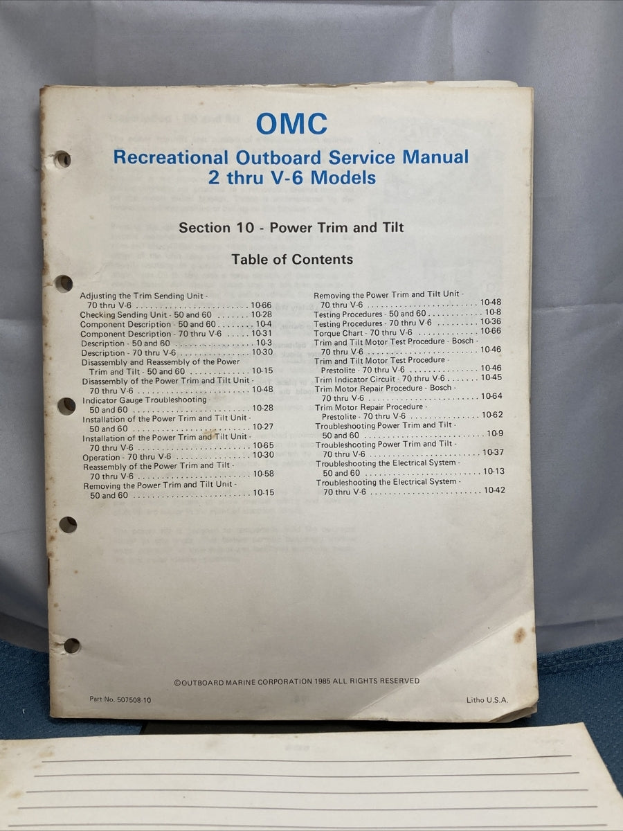 OMC 507508-S RECREATIONAL OUTBOARD SERVICE MANUAL INCOMPELTE MISSING SECTION 9