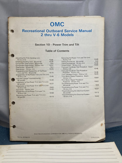 OMC 507508-S RECREATIONAL OUTBOARD SERVICE MANUAL INCOMPELTE MISSING SECTION 9