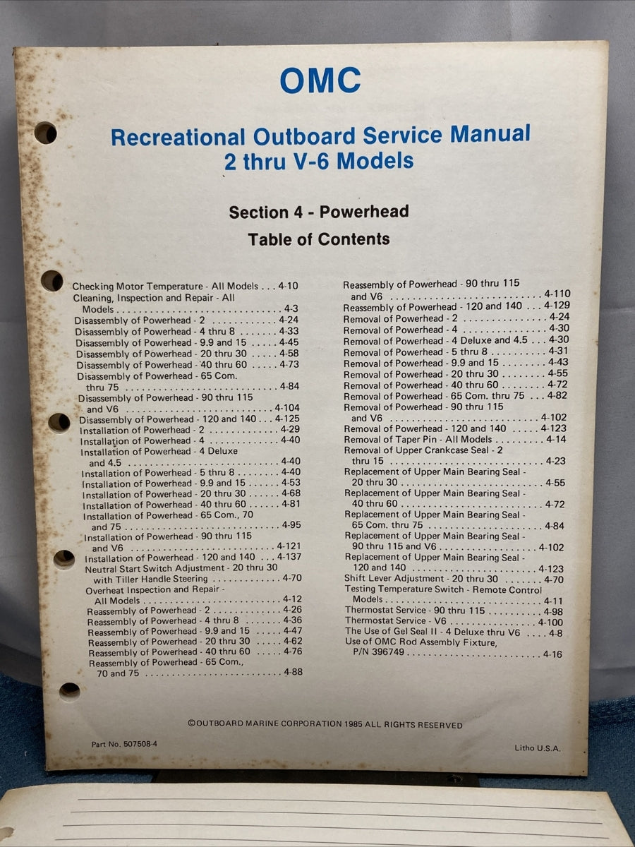 OMC 507508-S RECREATIONAL OUTBOARD SERVICE MANUAL INCOMPELTE MISSING SECTION 9
