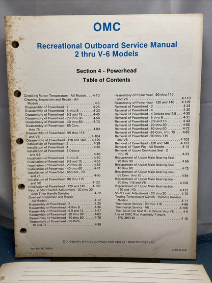 OMC 507508-S RECREATIONAL OUTBOARD SERVICE MANUAL INCOMPELTE MISSING SECTION 9
