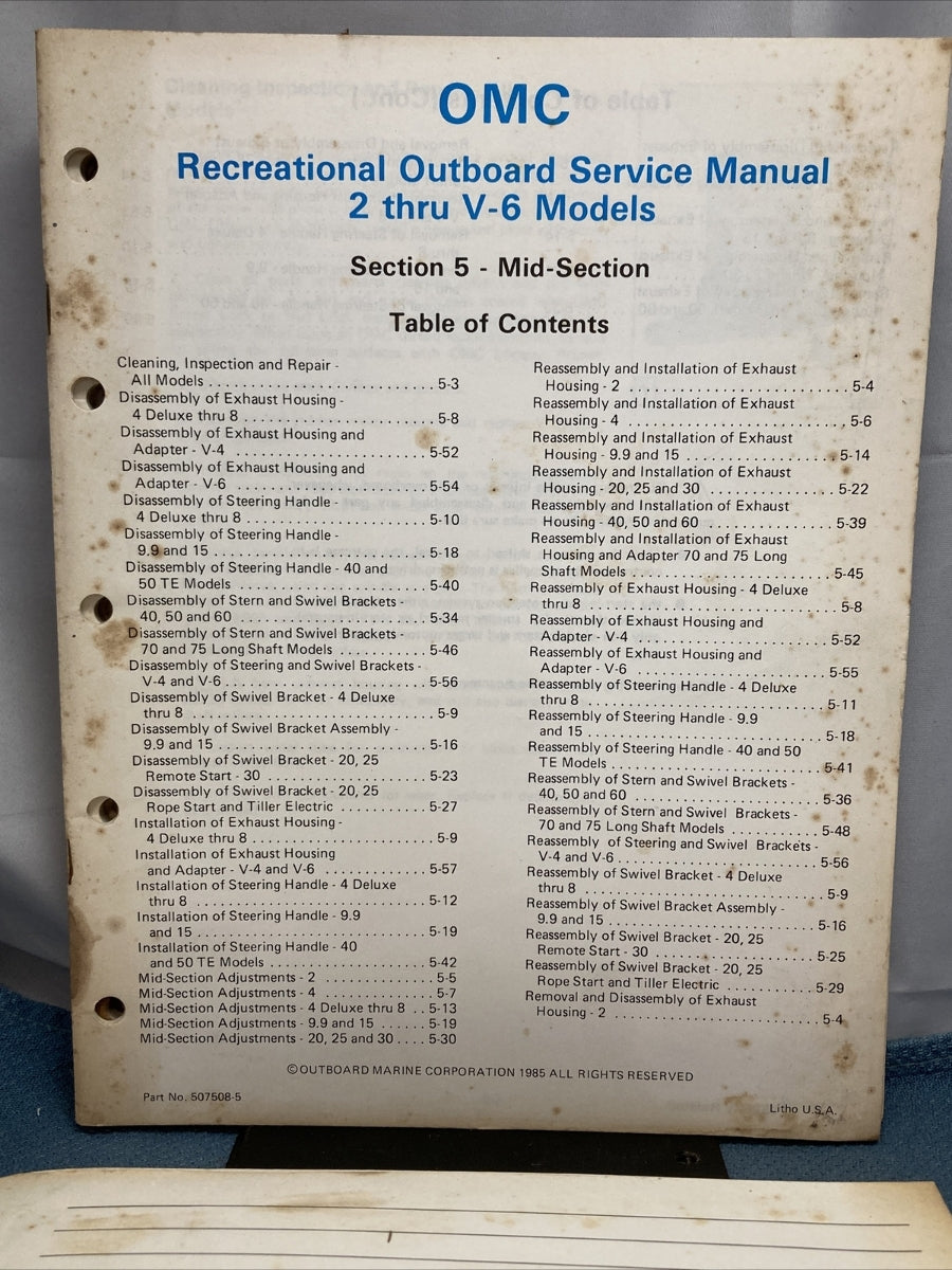 OMC 507508-S RECREATIONAL OUTBOARD SERVICE MANUAL INCOMPELTE MISSING SECTION 9