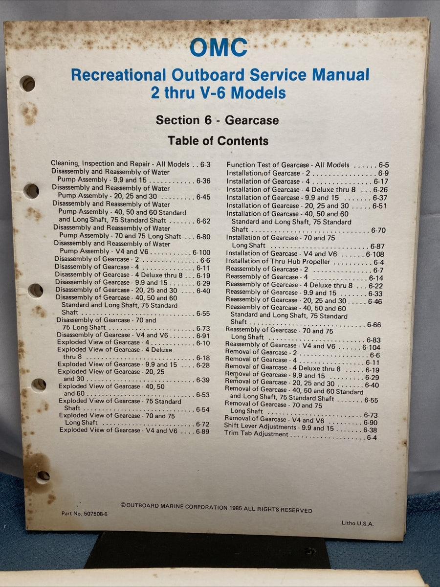 OMC 507508-S RECREATIONAL OUTBOARD SERVICE MANUAL INCOMPELTE MISSING SECTION 9