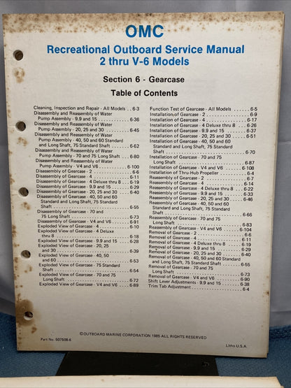 OMC 507508-S RECREATIONAL OUTBOARD SERVICE MANUAL INCOMPELTE MISSING SECTION 9