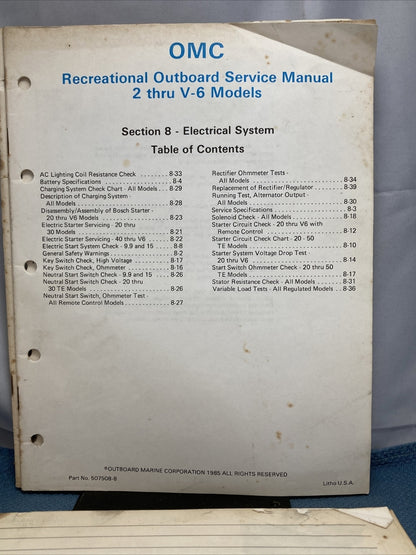 OMC 507508-S RECREATIONAL OUTBOARD SERVICE MANUAL INCOMPELTE MISSING SECTION 9