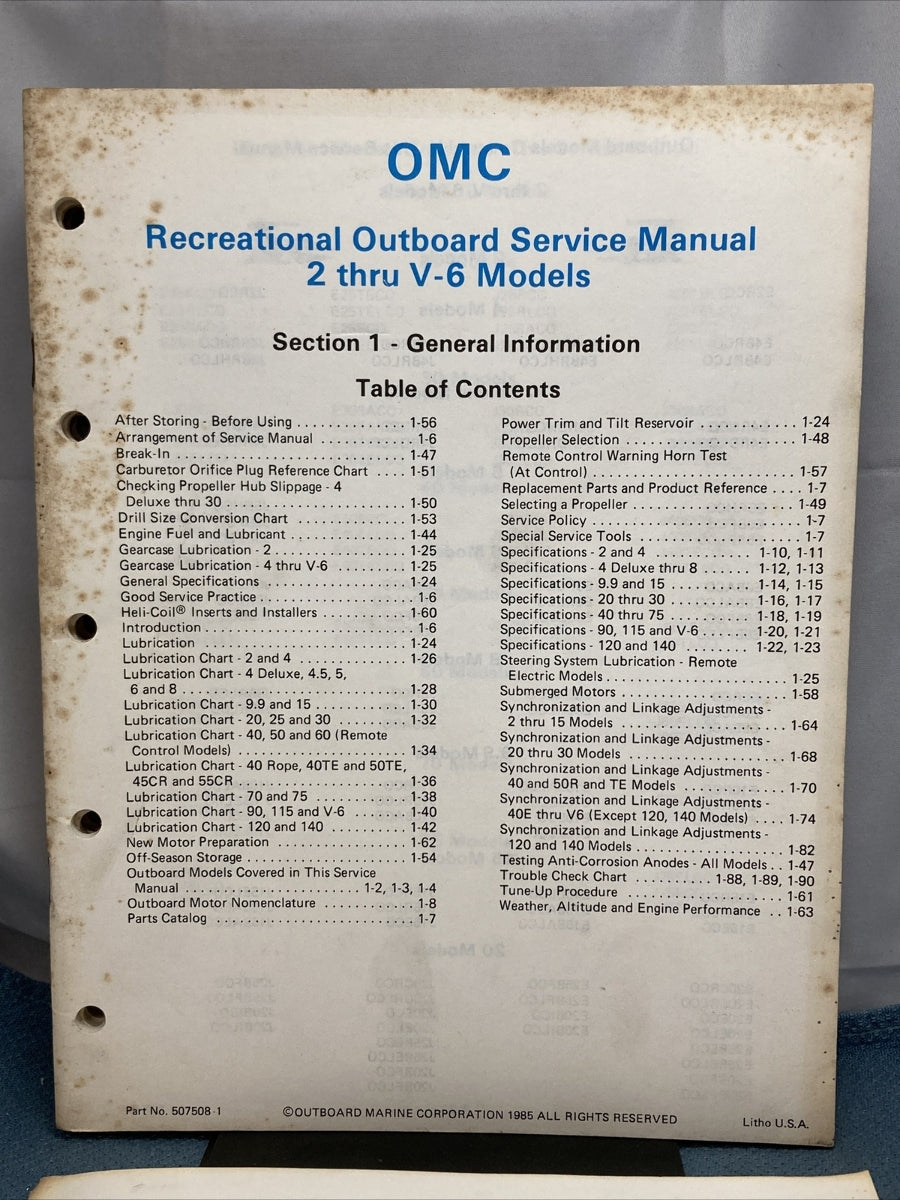 OMC 507508-S RECREATIONAL OUTBOARD SERVICE MANUAL INCOMPELTE MISSING SECTION 9