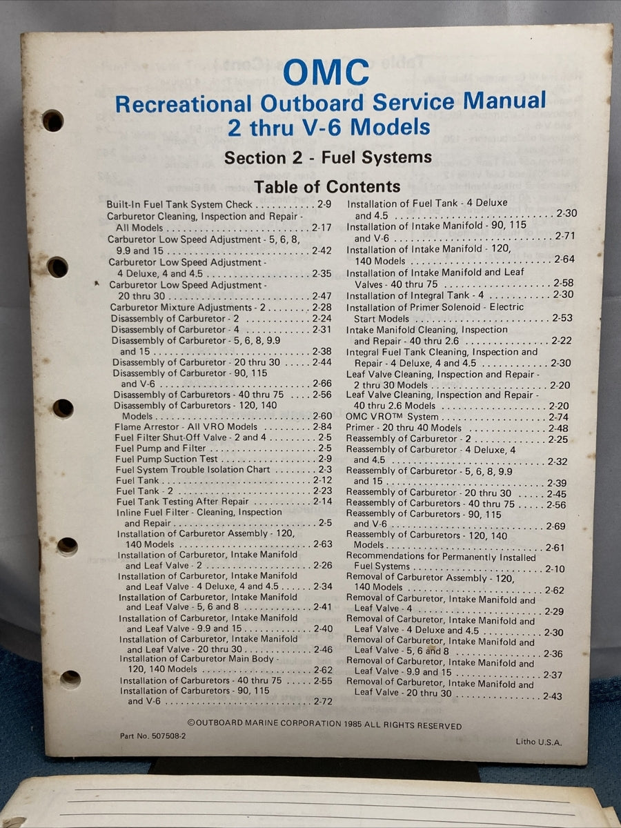 OMC 507508-S RECREATIONAL OUTBOARD SERVICE MANUAL INCOMPELTE MISSING SECTION 9