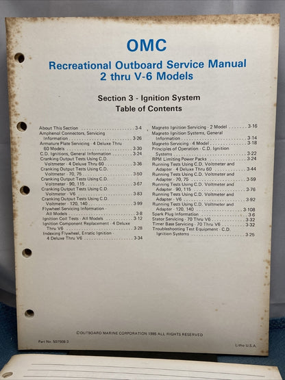 OMC 507508-S RECREATIONAL OUTBOARD SERVICE MANUAL INCOMPELTE MISSING SECTION 9